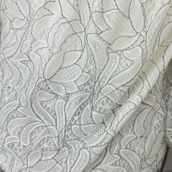 Beau Tissu Lace Cold Shoulder Puff Sleeve Halter Blouse White Black Small - Picture 7 of 13